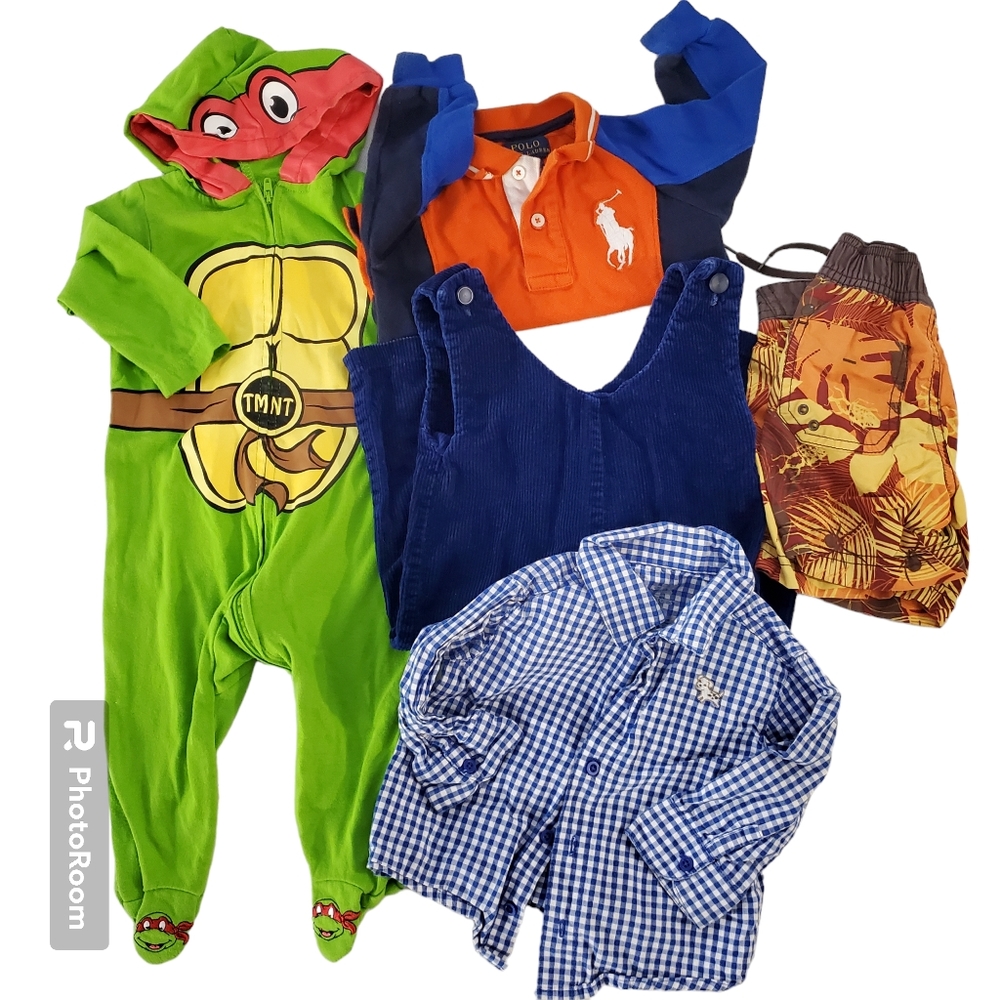 Boys 6m-12m Lot / Hooded Ninja Turtle Overall/ Polo Ralph Lauren/ Tops Pants